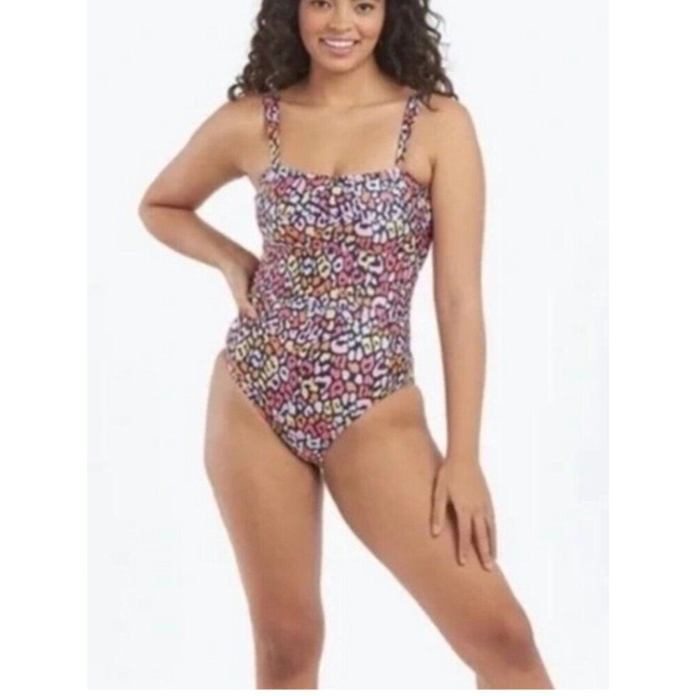 Summersalt Size 12 The Wide Strap Oasis one piece swimsuit in multicolor leopard
